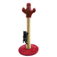 Teng Kaktüs Şeklinde Kedi Tırmalama Tahtası 70 cm Kırmızı