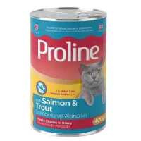 Proline طعام القطط المعلب للبالغين مع سمك السلمون والسلمون المرقط في صلصة 400gr