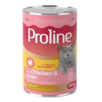 Proline معجون مع قطع لحم الدجاج والكبد طعام القطط المعلب البالغ 395gr