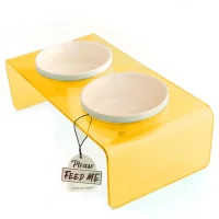 Petbucks Home وعاء طعام مزللكلاب من السيراميك ووعاء ماء مزخرف للقطط والكلب 2x300 ml (أصفر شفاف)
