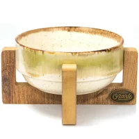 PetVoda Ozark وعاء طعام وماء من السيراميك مع حامل خشبي، لون بيج عتيق 18,5x7,5 cm (400 ml)