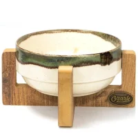 PetVoda Ozark وعاء طعام وماء من السيراميك مع حامل خشبي، لون أخضر عتيق 18,5x7,5 cm (400 ml)
