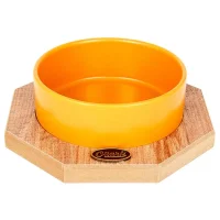 PetVoda Ozark وعاء سيراميك للطعام والماء الخردل مع حامل خشبي مثمن 19,5 cm (400 ml)