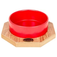 PetVoda Ozark وعاء طعام وماء من السيراميك مع حامل خشبي مثمن، أحمر 19,5 cm (400 ml)
