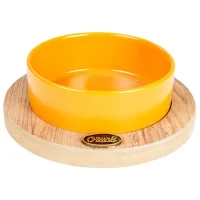 PetVoda Ozark وعاء طعام وماء سيراميك بيضاوي بقاعدة خشبية الخردل 19,5 cm (400 ml)