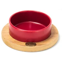 PetVoda Ozark وعاء طعام وماء سيراميك بيضاوي بقاعدة خشبية، أحمر 19,5 cm (400 ml)