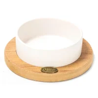 PetVoda Ozark وعاء طعام وماء سيراميك بيضاوي بقاعدة خشبية أبيض 19,5 cm (400 ml)