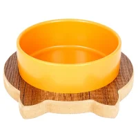 PetVoda Ozark وعاء طعام وماء من السيراميك مع حامل خشبي للقطط الخردل 19,5 cm (400 ml)