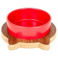 PetVoda Ozark وعاء طعام وماء من السيراميك مع حامل خشبي للقطط، أحمر 19,5 cm (400 ml)