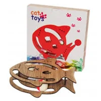 Pet Style لعبة قطة خشبية على شكل سمكة كبيرة مع كرتين 23cm