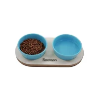 Raccoon Zeus کاسه غذای سرامیکی دوتایی برای گربه و سگ آبی 13 Cm