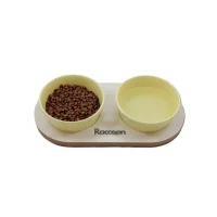 Raccoon Zeus کاسه غذای سرامیکی دوتایی برای گربه و سگ خردل 13 Cm