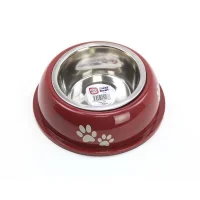 Playfull Paw and Bone Patterned Plastic Steel Food and Water Bowl with Base