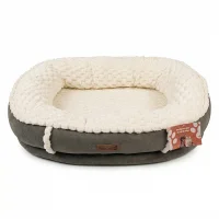 Teng Luna Kedi ve Küçük Irk Köpekler İçin Peluş Yatak Gri Bej Small (62x18x52 cm)