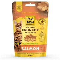 Delibon Crunchy İçi Dolgulu Bisküvi Somonlu Kedi Ödülü 60gr